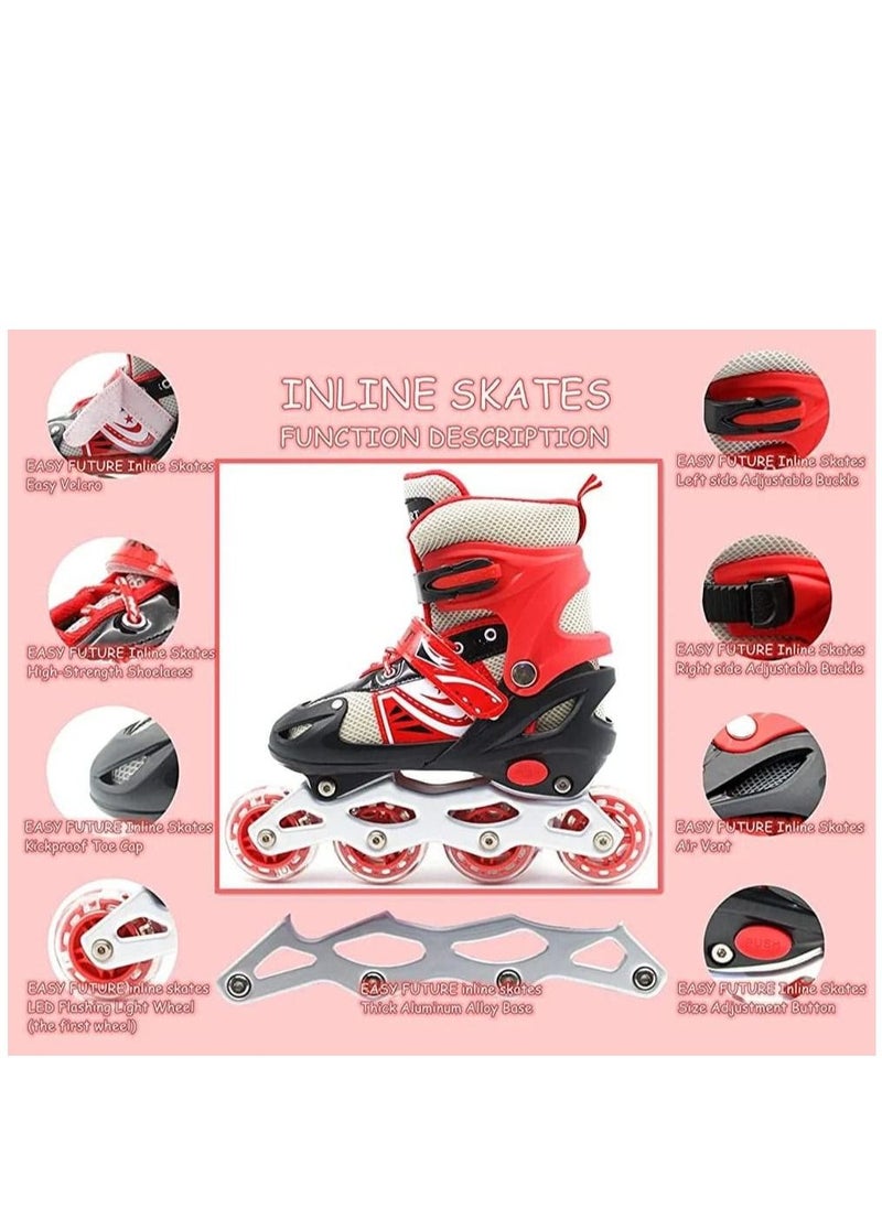 SPORT - Adjustable Roller Skate Shoes LED Light Single Row Wheels, Red/Black - Size Large 39-42 - Image 1