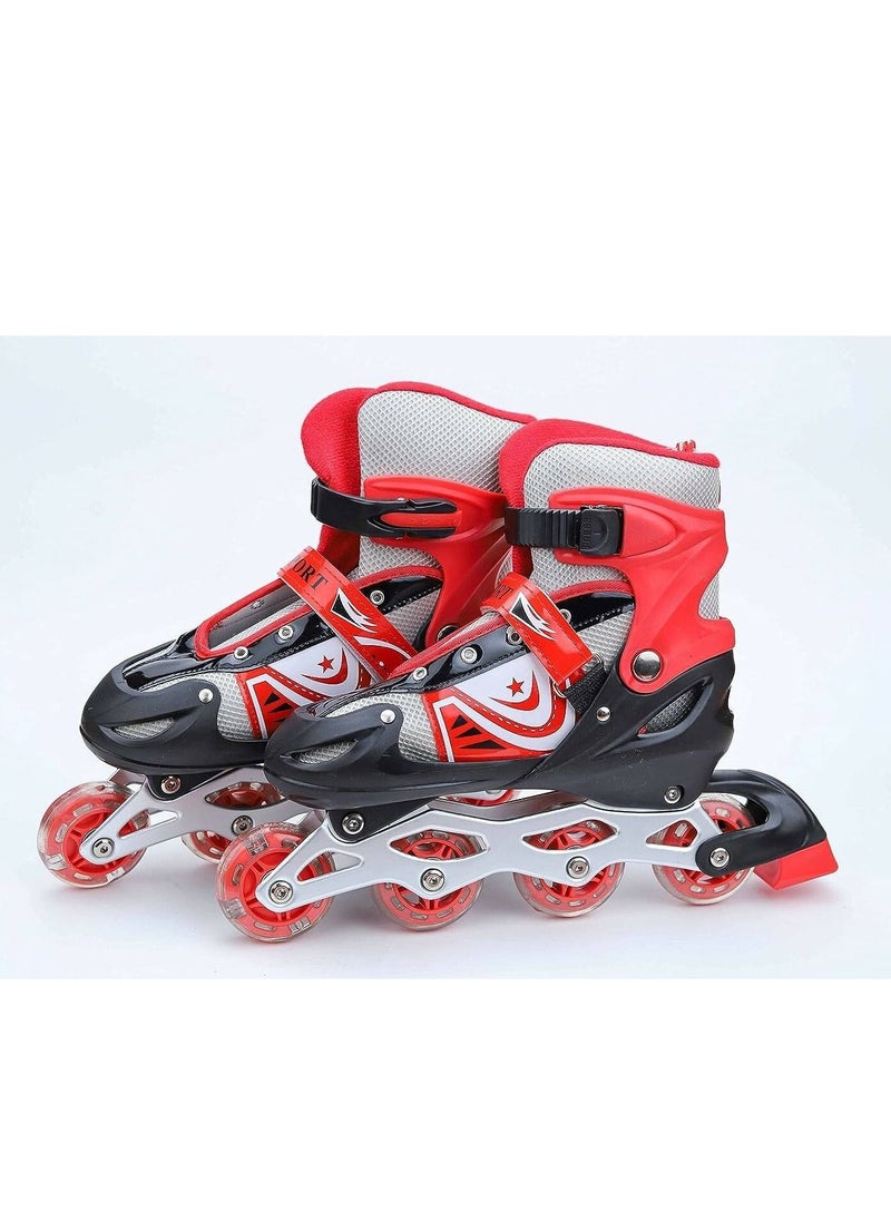 SPORT - Adjustable Roller Skate Shoes LED Light Single Row Wheels, Red/Black - Size Large 39-42 - Image 1