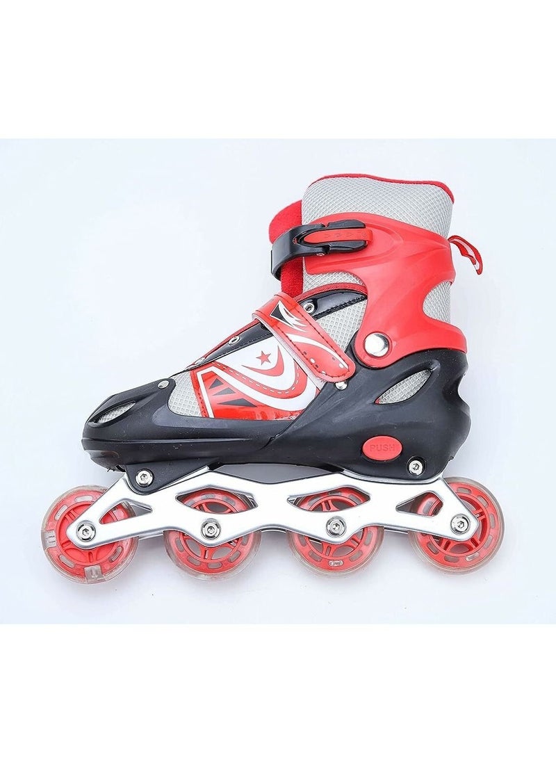 SPORT - Adjustable Roller Skate Shoes LED Light Single Row Wheels, Red/Black - Size Large 39-42 - Image 1