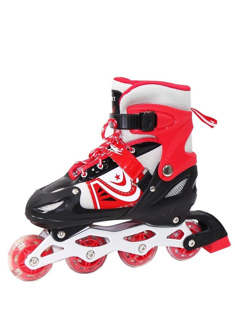 SPORT - Adjustable Roller Skate Shoes LED Light Single Row Wheels, Red/Black - Size Large 39-42 - Image 1
