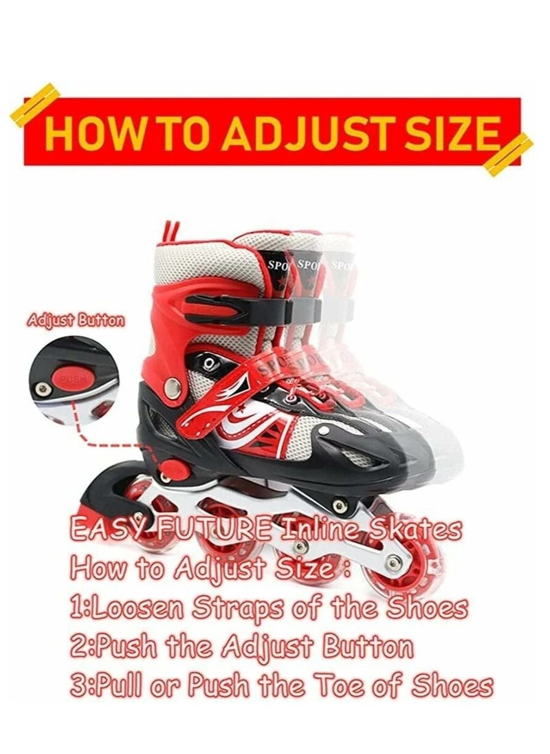 SPORT - Adjustable Roller Skate Shoes LED Light Single Row Wheels, Red/Black - Size Large 39-42 - Image 1