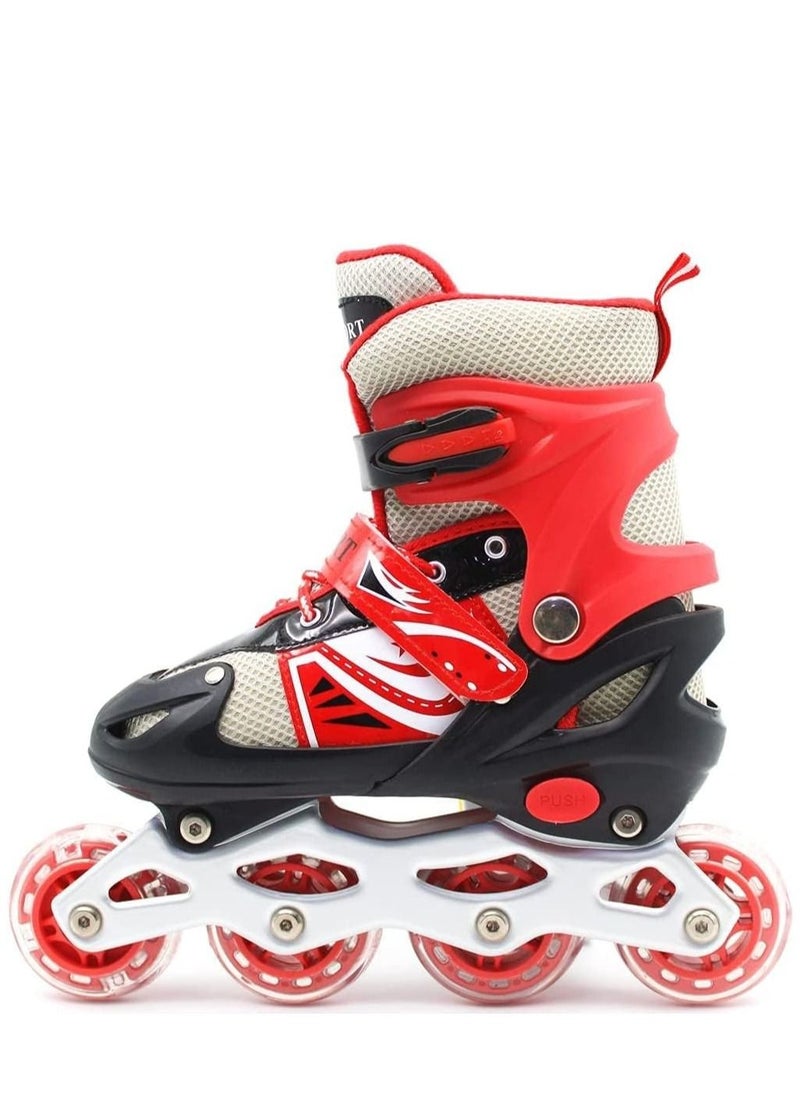 SPORT - Adjustable Roller Skate Shoes LED Light Single Row Wheels, Red/Black - Size Large 39-42 - Image 1