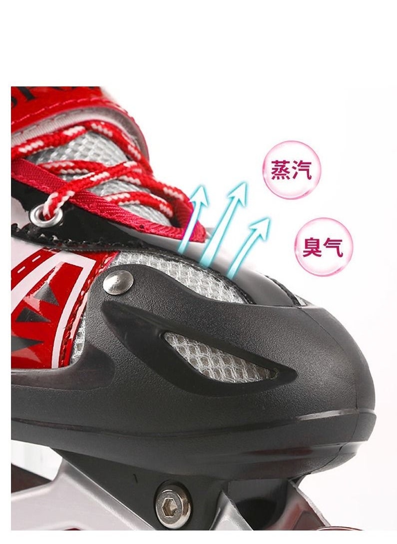 SPORT - Adjustable Roller Skate Shoes LED Light Single Row Wheels, Red/Black - Size Large 39-42 - Image 1