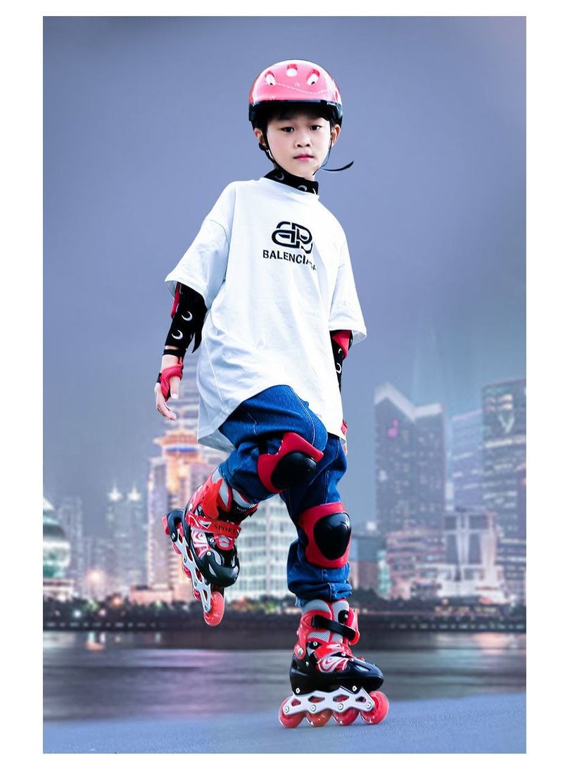SPORT - Adjustable Roller Skate Shoes LED Light Single Row Wheels, Red/Black - Size Large 39-42 - Image 1