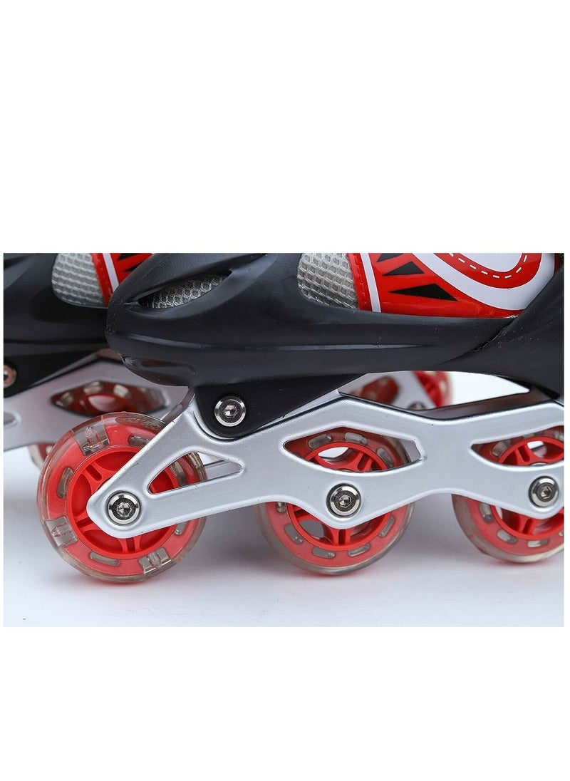SPORT - Adjustable Roller Skate Shoes LED Light Single Row Wheels, Red/Black - Size Large 39-42 - Image 1