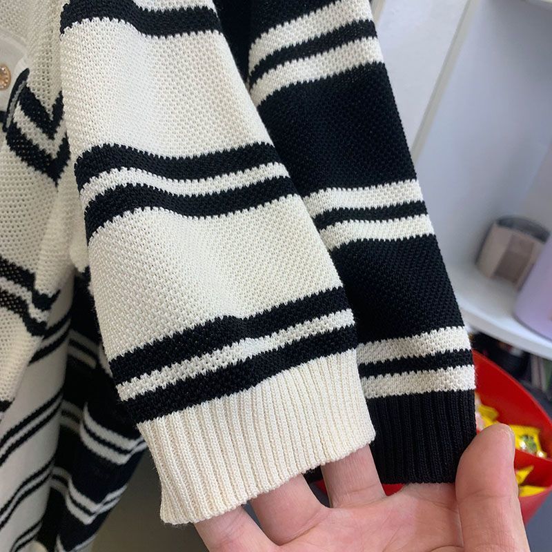Striped Ice Silk Short-Sleeved T-Shirt Women'S Style Small Fragrant Half-Sleeved Thin Breathable Loose Large Size Knitwear - Image 5