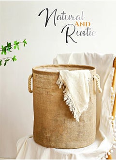 Generic Cotton and Linen Woven Foldable Laundry Basket with Doublehandle,Dress Storage Cloth Basket,PE Waterproof and Moistureproof Inner Film,Kid's Toys Kitchen Storage Basket, Laundry Hamper for Bathroom Bedroom,Home Storage Container 40X45cm(16X18inch)  - Image 1
