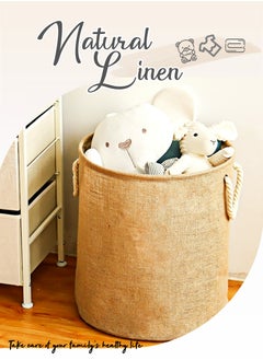 Generic Cotton and Linen Woven Foldable Laundry Basket with Doublehandle,Dress Storage Cloth Basket,PE Waterproof and Moistureproof Inner Film,Kid's Toys Kitchen Storage Basket, Laundry Hamper for Bathroom Bedroom,Home Storage Container 40X45cm(16X18inch)  - Image 2