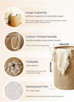 Generic Cotton and Linen Woven Foldable Laundry Basket with Doublehandle,Dress Storage Cloth Basket,PE Waterproof and Moistureproof Inner Film,Kid's Toys Kitchen Storage Basket, Laundry Hamper for Bathroom Bedroom,Home Storage Container 40X45cm(16X18inch)  - Image 3