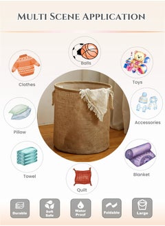 Generic Cotton and Linen Woven Foldable Laundry Basket with Doublehandle,Dress Storage Cloth Basket,PE Waterproof and Moistureproof Inner Film,Kid's Toys Kitchen Storage Basket, Laundry Hamper for Bathroom Bedroom,Home Storage Container 40X45cm(16X18inch)  - Image 4