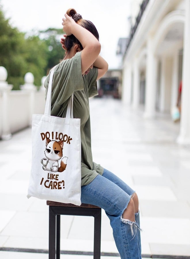 Clapcart Reusable Zipper Tote Bag for Women/Girls | Multipurpose 100% Organic Cotton Printed Tote Bags | Shopping Sturdy Canvas Bag with 12kgs Capacity (Do I Look Like I Care Prints) - Image 4