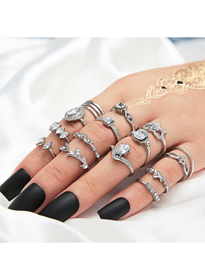 BELICEY 9-15PCS Knuckle Stacking Rings Set for Women Crystal Rhinestone Finger Statement Ring Sets Vintage Joint Knot Mid Rings Stackable Rings Jewelry Accessories (Silver-Cryst Rhinestone) - Image 4