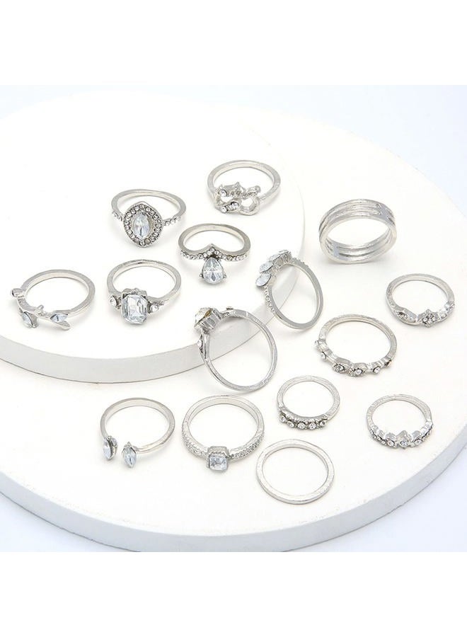 BELICEY 9-15PCS Knuckle Stacking Rings Set for Women Crystal Rhinestone Finger Statement Ring Sets Vintage Joint Knot Mid Rings Stackable Rings Jewelry Accessories (Silver-Cryst Rhinestone) - Image 3