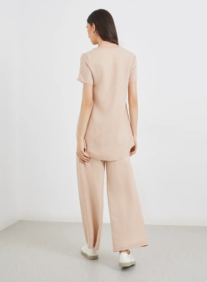 Styli Styli Women Beige Wrap Top and Pants Co-Ords