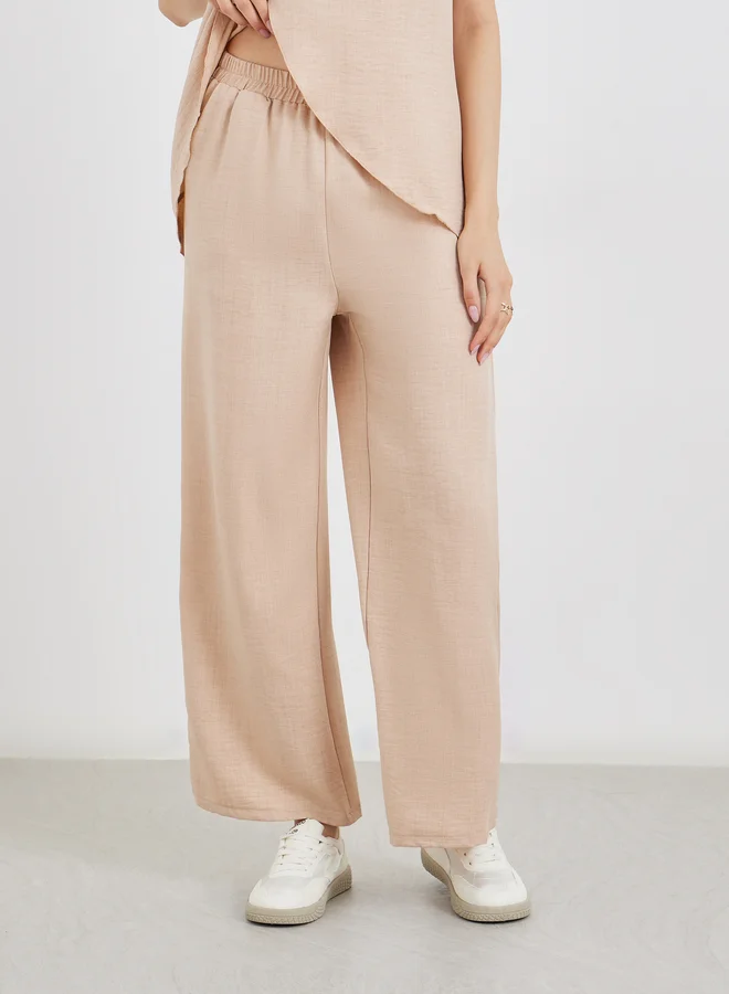 Styli Styli Women Beige Wrap Top and Pants Co-Ords
