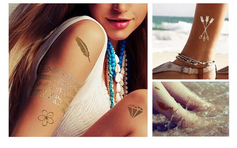 S.A.V.I 3D Temporary Tattoo Feathers Metallic Sticker, 21X15Cm, Gold, 4 G - Image 3