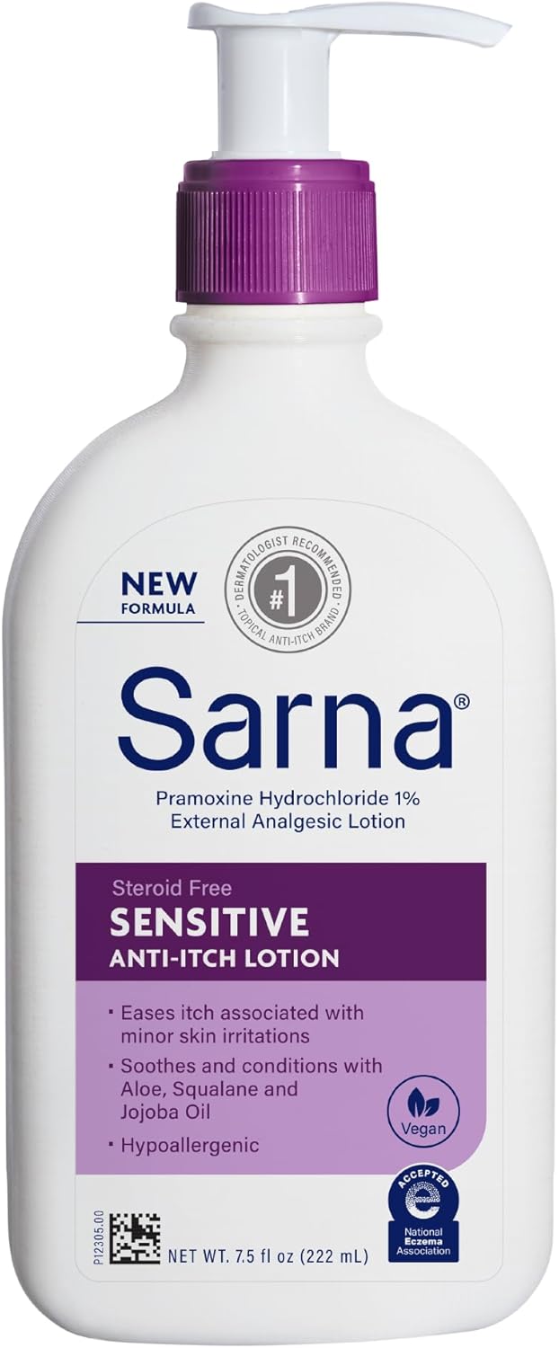 Sarna Sensitive Steroid-Free Anti-Itch Lotion for Dry Irritated Skin, Fragrance free - 7.5 Fl Oz