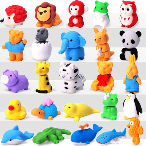 3 otters 50 Pack Animal Erasers, Desk Pets Classroom Prizes Treasure Box Toys Game Reward for School, Mini Fun Cute Erasers for Gag Gift Goodie Bag Stuffers Party Favors - Image 1