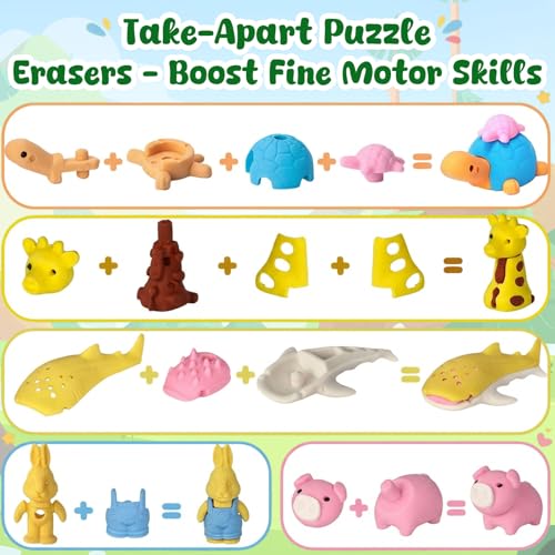 3 otters 50 Pack Animal Erasers, Desk Pets Classroom Prizes Treasure Box Toys Game Reward for School, Mini Fun Cute Erasers for Gag Gift Goodie Bag Stuffers Party Favors - Image 3