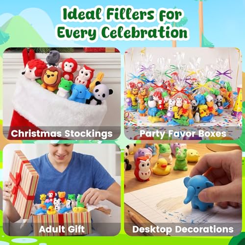 3 otters 50 Pack Animal Erasers, Desk Pets Classroom Prizes Treasure Box Toys Game Reward for School, Mini Fun Cute Erasers for Gag Gift Goodie Bag Stuffers Party Favors - Image 5