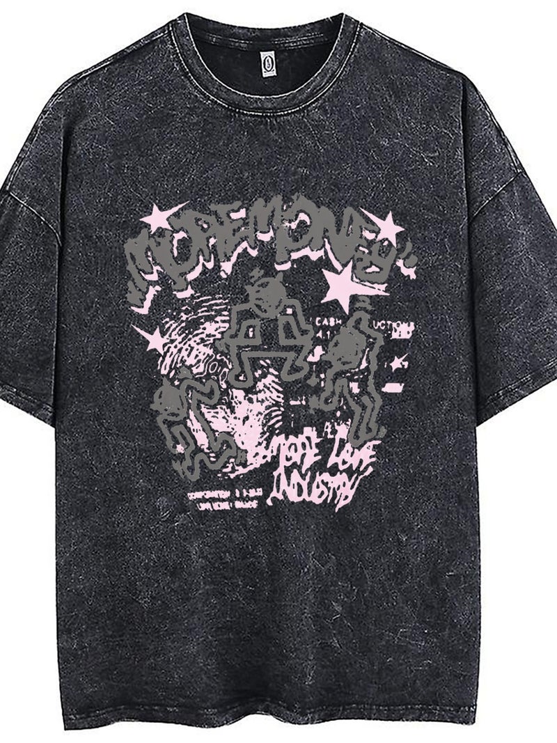 American Retro Fashion Brand Short-Sleeved T-Shirt New Graffiti Mopemoney Series Washed Distressed Pure Cotton T - Image 3