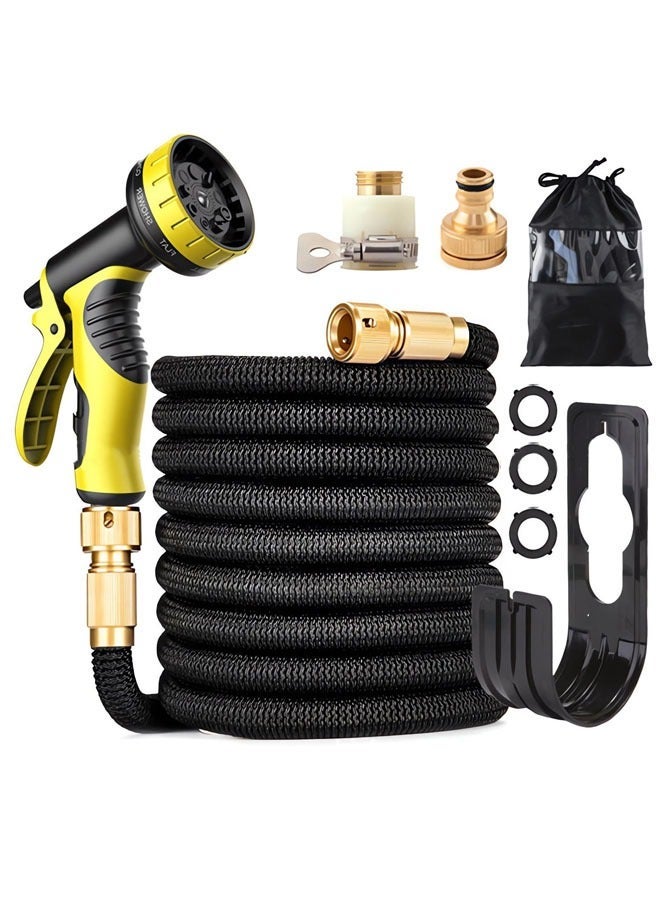 Garden Hose 50 FT Expandable Garden Hose with 9 Spray Pattern Nozzle 1/2'' & 3/4'' Solid Brass Connectors Lightweight Durable 3800D Expandable Hose Pipe with 3 Layer Latex Easy Storage
