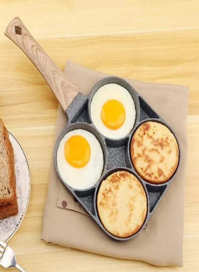 Rexez Non Stick Egg Frying pan 4 Hole for Omelet uttapam,idli Burger Poached Egg Multi-Purpose Kitchen Breakfast Aluminium Frying pan with Detachable Wooden Handle - Image 2