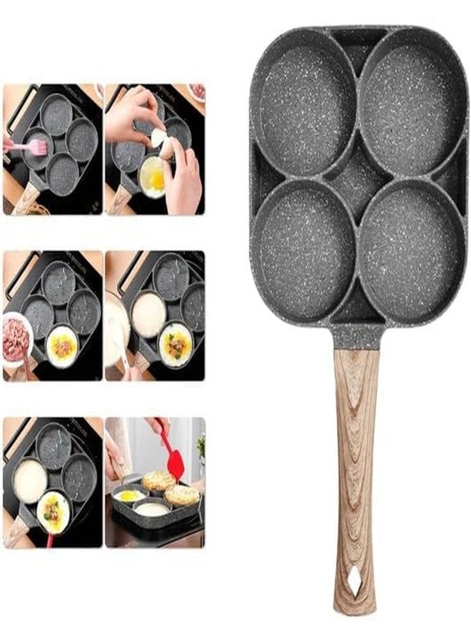 Rexez Non Stick Egg Frying pan 4 Hole for Omelet uttapam,idli Burger Poached Egg Multi-Purpose Kitchen Breakfast Aluminium Frying pan with Detachable Wooden Handle - Image 5