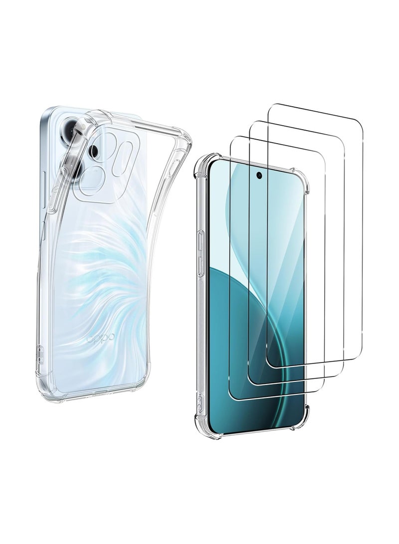 Transparent protective case suitable for OPPO Reno 14F/Reno 14 FS 5G, with 3-piece screen protector, ultra-thin soft TPU corner bumper airbag drop protection shockproof and scratch-resistant mobile - Image 1