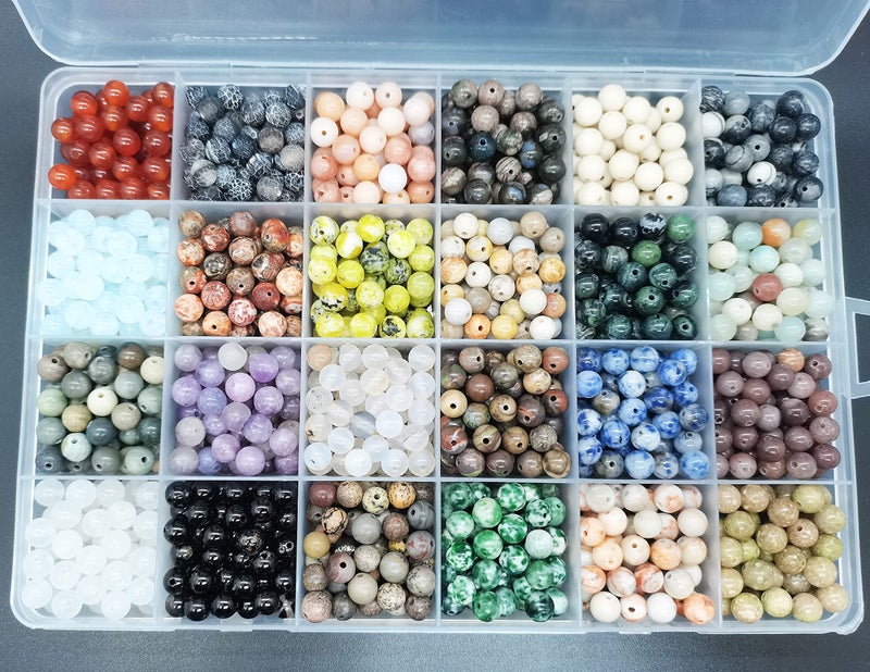 Yephac 1200pcs 6mm Natural Round Stone Beads - Gemstone Loose Beads Hole Size 1mm for Bracelet Necklace Earrings Jewelry Making, Box Packed (24 Material-2, 6mm) - Image 3