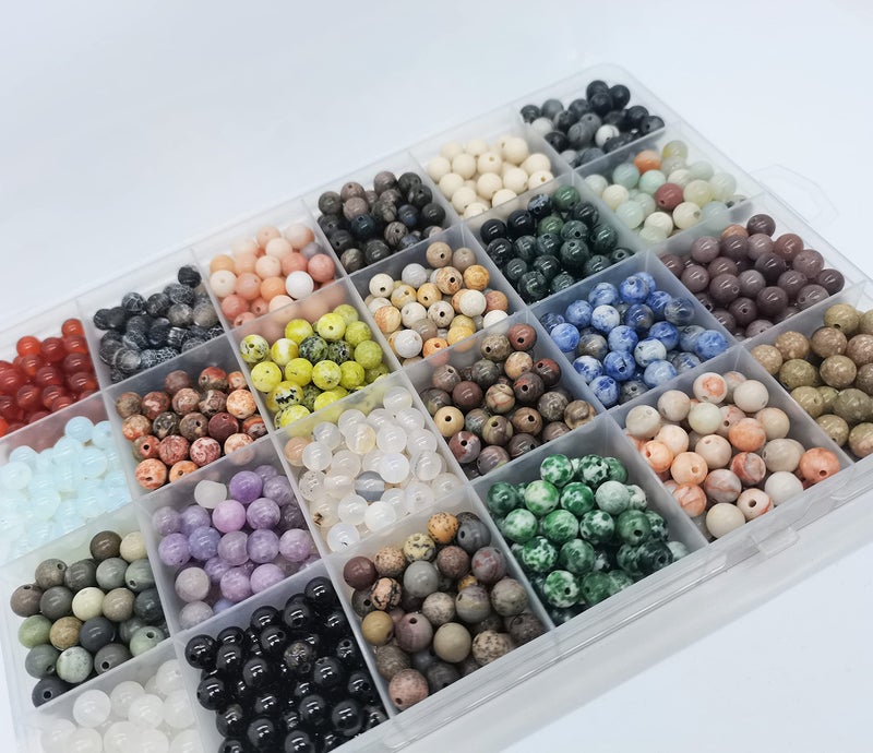 Yephac 1200pcs 6mm Natural Round Stone Beads - Gemstone Loose Beads Hole Size 1mm for Bracelet Necklace Earrings Jewelry Making, Box Packed (24 Material-2, 6mm) - Image 5