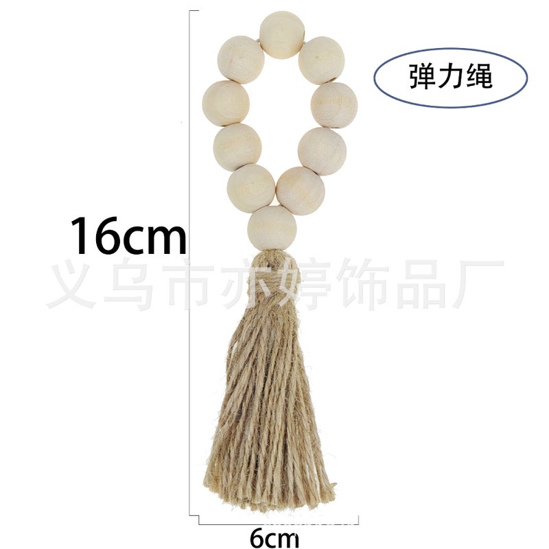 Factory Sale Ins Nordic Wind Tackle Rope Log Color Wooden Bead Tassel String Napkin Buckle Handmade Woven Napkin Ring - Image 1