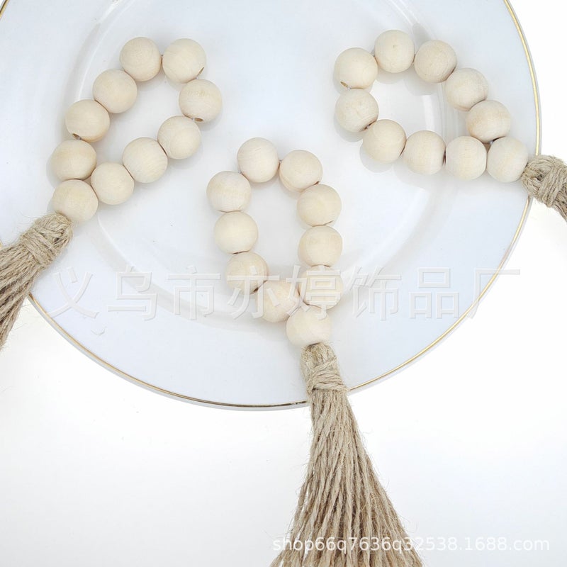 Factory Sale Ins Nordic Wind Tackle Rope Log Color Wooden Bead Tassel String Napkin Buckle Handmade Woven Napkin Ring - Image 4