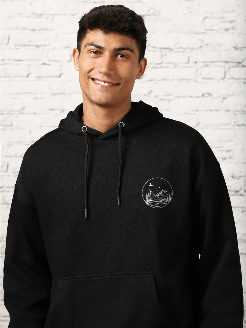 نوبيرو Black Oversized Hooded Sweatshirt for Men