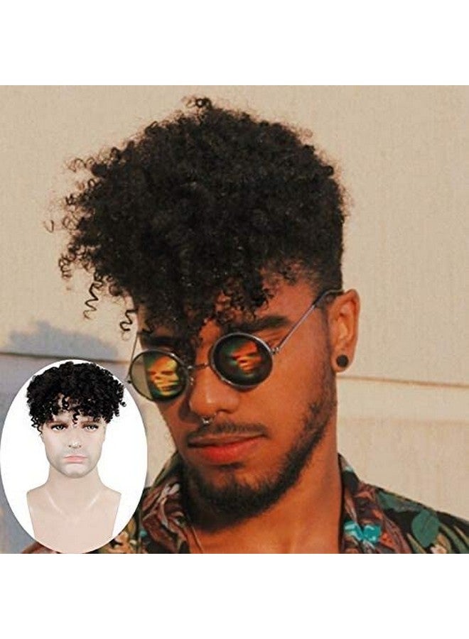 Voloria Toupee For Man Europen Human Hair Replacement Systems Men Hairpiece Mono Lace With Pu Around Small Curly Wig (Natural Black Color 10"X8") - Image 1