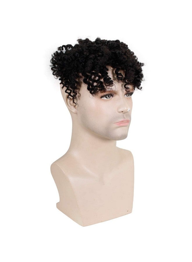 Voloria Toupee For Man Europen Human Hair Replacement Systems Men Hairpiece Mono Lace With Pu Around Small Curly Wig (Natural Black Color 10"X8") - Image 3