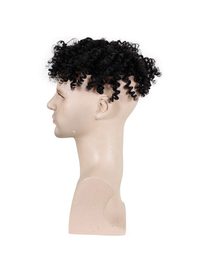 Voloria Toupee For Man Europen Human Hair Replacement Systems Men Hairpiece Mono Lace With Pu Around Small Curly Wig (Natural Black Color 10"X8") - Image 4