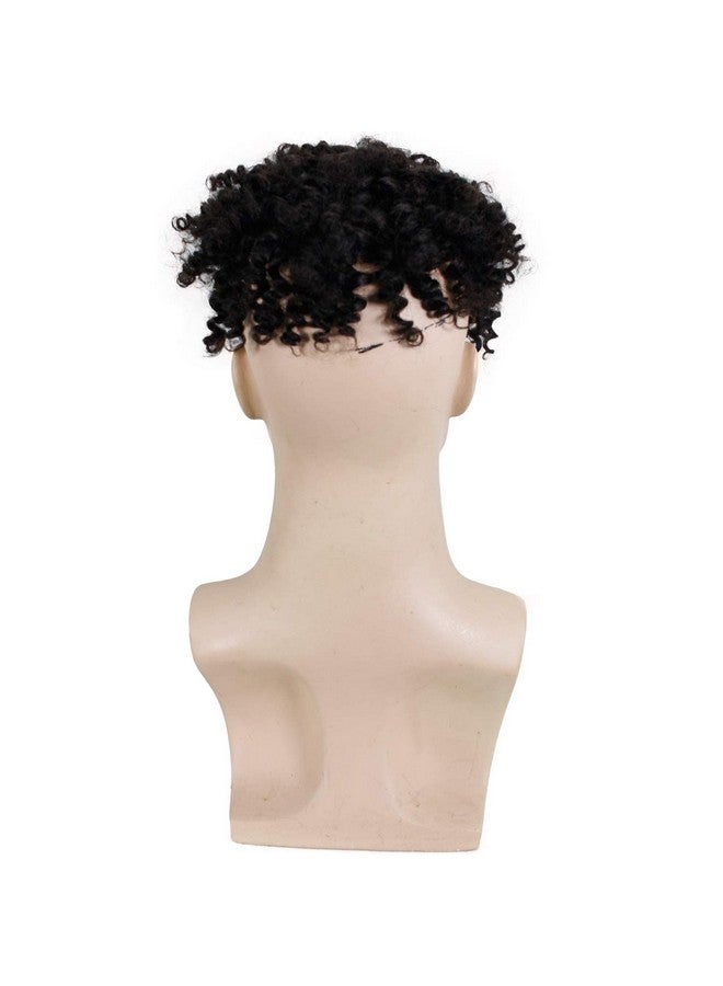 Voloria Toupee For Man Europen Human Hair Replacement Systems Men Hairpiece Mono Lace With Pu Around Small Curly Wig (Natural Black Color 10"X8") - Image 5
