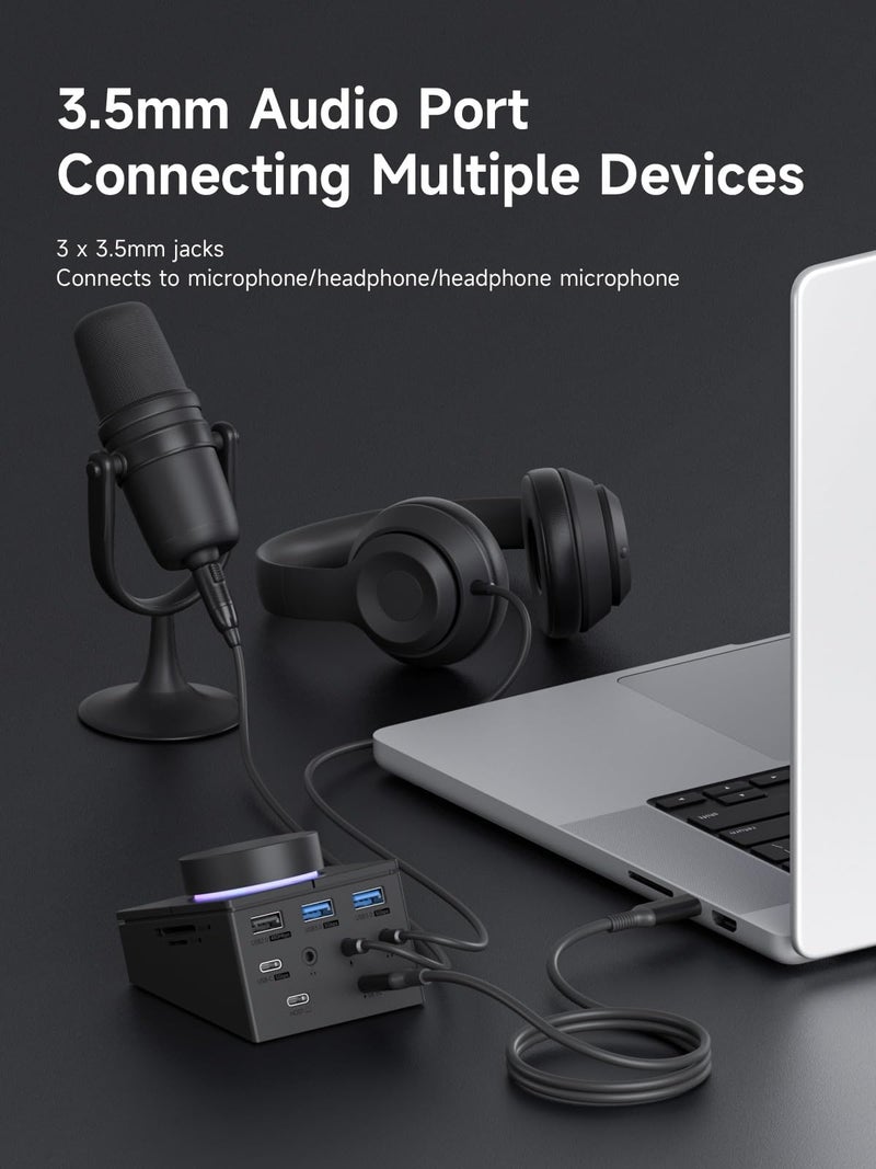 Hagibis Knob USB C Hub with Shortcut Buttons, RGB Type-C Docking Station with 5Gbps USB-C, 2 USB3.0, 3.5mm Jack, SD/Micro SD3.0, USB2.0 for MacBook iPad Pro Laptop (Black AG) - Image 5