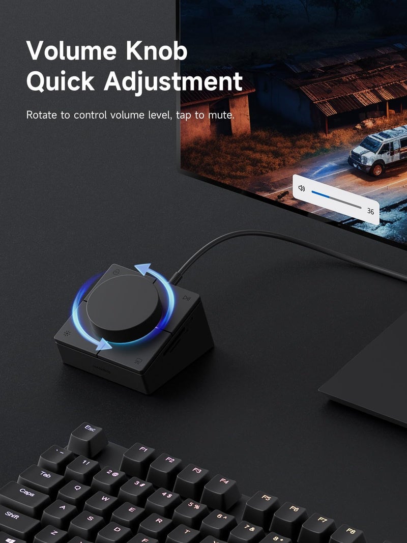 Hagibis Knob USB C Hub with Shortcut Buttons, RGB Type-C Docking Station with 5Gbps USB-C, 2 USB3.0, 3.5mm Jack, SD/Micro SD3.0, USB2.0 for MacBook iPad Pro Laptop (Black AG) - Image 3