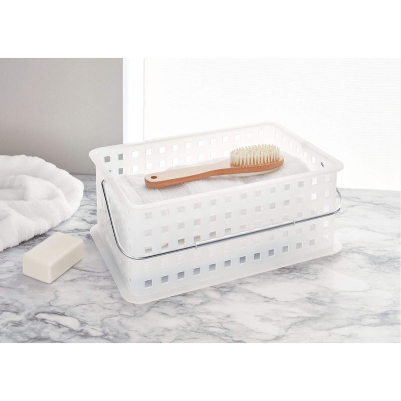 InterDesign iDesign Spa Storage Organizer Basket with Handle, Stackable Container for Bathroom, Health, Cosmetics, Hair Supplies and Beauty Products, 8.69" x 13.94" x 5.12", Frost White - Image 3