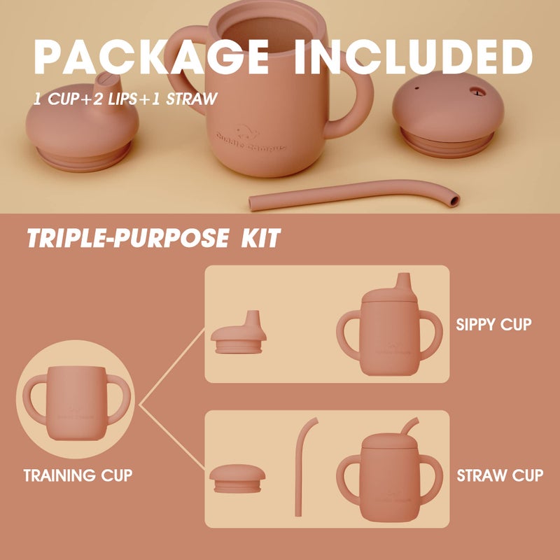 Cuddle Campus Sippy Cups 7OZ, [4 in 1] Baby Cups, Shatterproof Silicone Straw Cup,Open Cup for 6M, 6M+,6-12 Months,1/1+ Year Old Baby,Toddler - Image 2