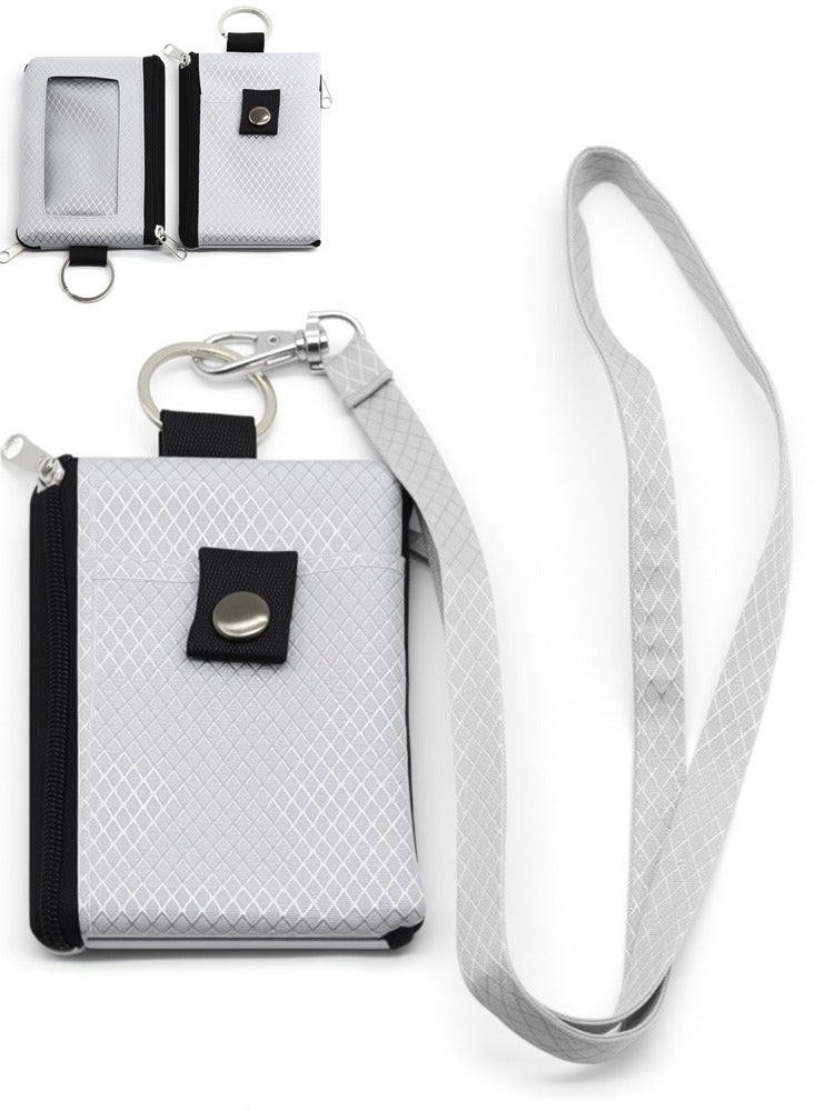 محفظة صغيرة رمادية اللون مضادة للسرقة ومحمية ضد السرقة ومحفظة صغيرة مضادة للسرقة ومحمية ضد السرقة ومقاومة للماء ومزودة بسحاب لحفظ البطاقات والشارات النقدية والمفاتيح بخطافات حبل آمن - Image 1