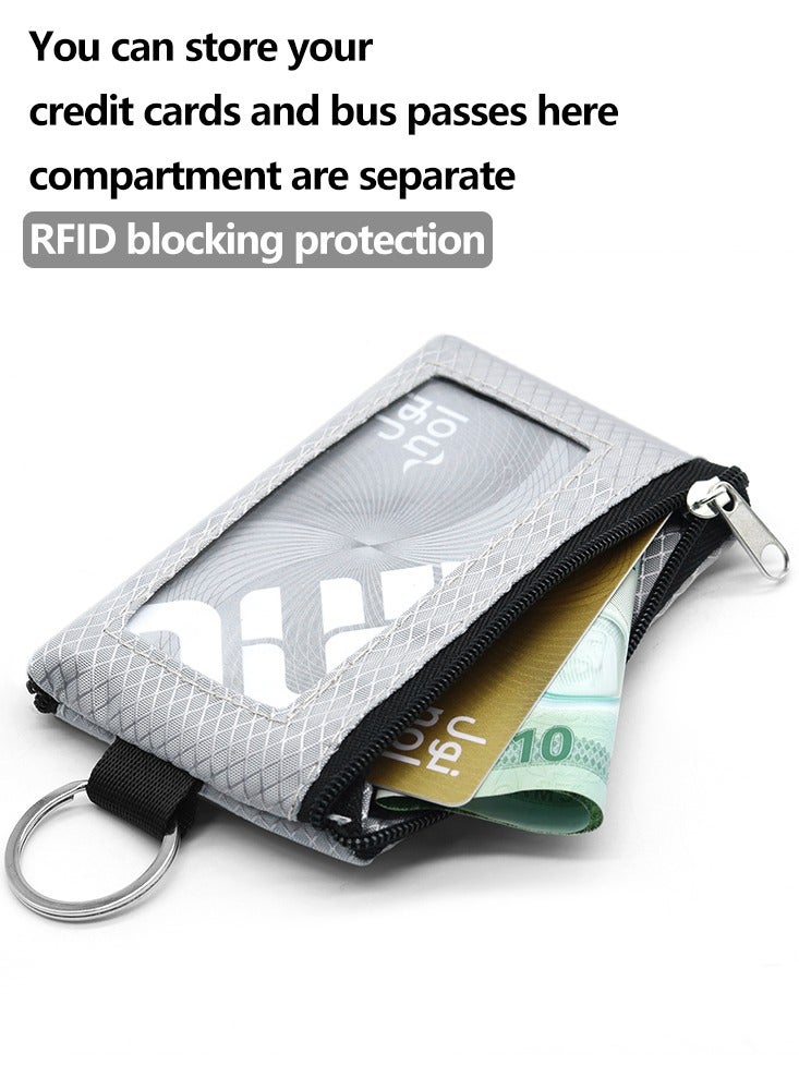 محفظة صغيرة رمادية اللون مضادة للسرقة ومحمية ضد السرقة ومحفظة صغيرة مضادة للسرقة ومحمية ضد السرقة ومقاومة للماء ومزودة بسحاب لحفظ البطاقات والشارات النقدية والمفاتيح بخطافات حبل آمن - Image 2