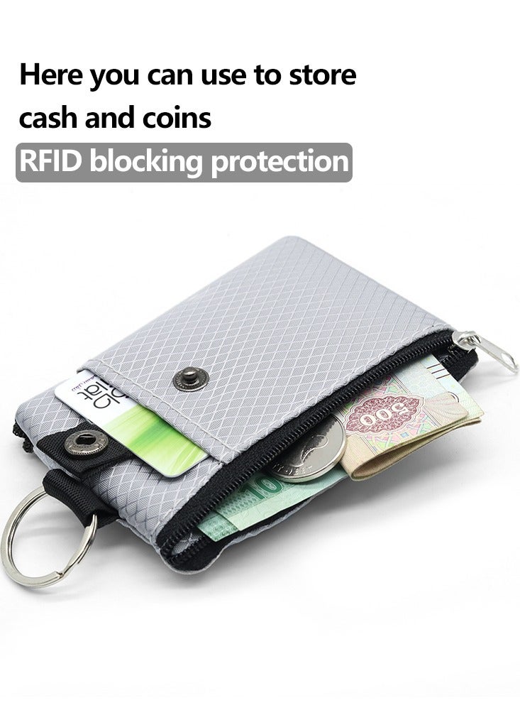محفظة صغيرة رمادية اللون مضادة للسرقة ومحمية ضد السرقة ومحفظة صغيرة مضادة للسرقة ومحمية ضد السرقة ومقاومة للماء ومزودة بسحاب لحفظ البطاقات والشارات النقدية والمفاتيح بخطافات حبل آمن - Image 3