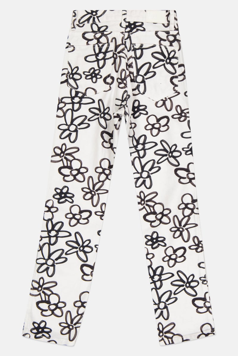 Bershka Women Regular Fit Floral Print Non Stretchable Jeans, Multicolor - Image 3