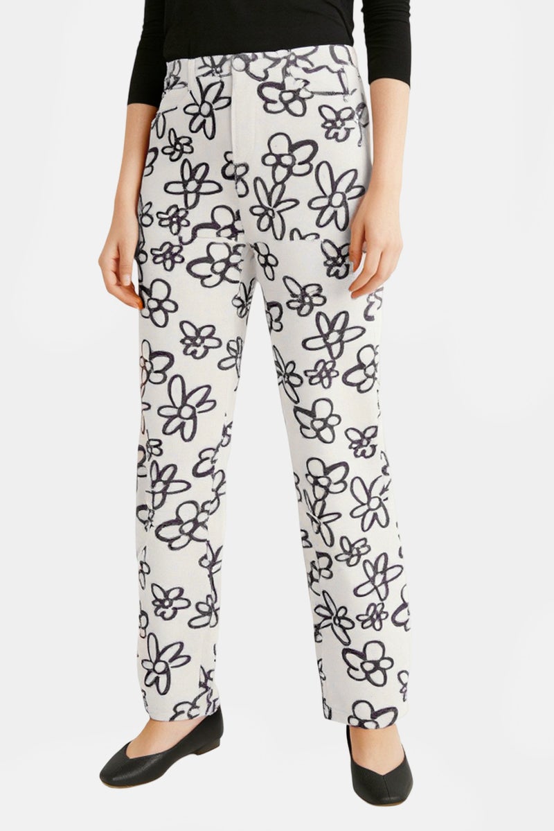 Bershka Women Regular Fit Floral Print Non Stretchable Jeans, Multicolor - Image 1