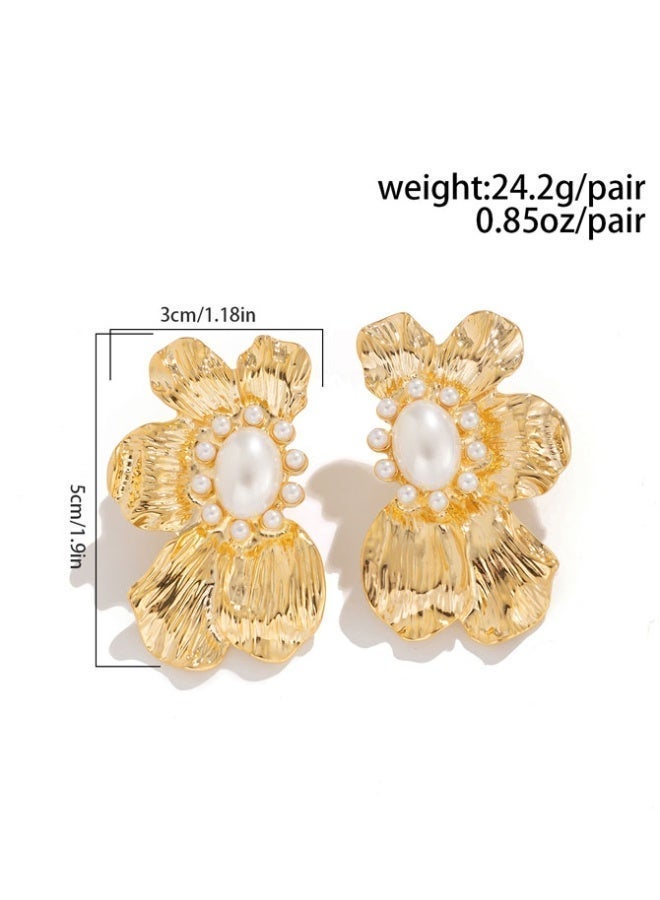 أقراط لؤلؤ على شكل زهرة للنساء مع دبابيس من فضة 925 مضادة للحساسية، مجوهرات خفيفة وأنيقة للارتداء اليومي واللحظات الخاصة، هدية مثالية للسيدات - Image 5