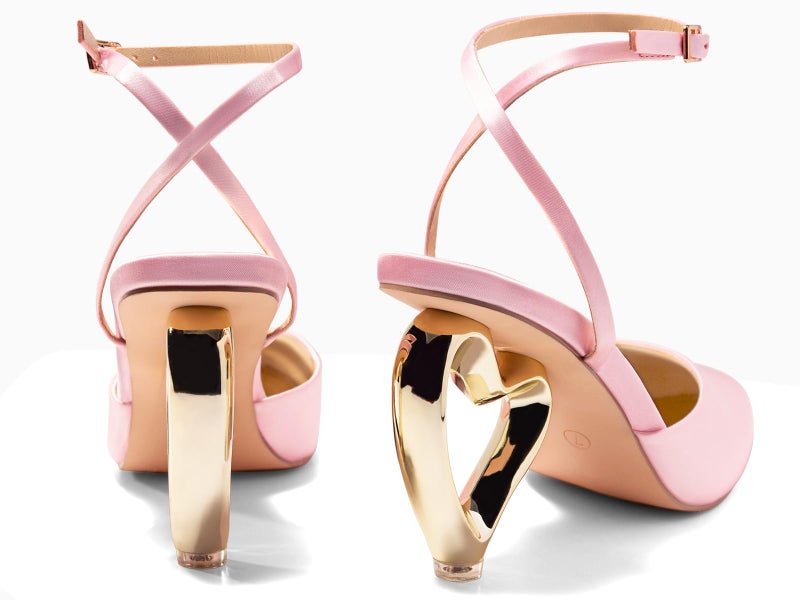 Coutgo Womens Kitten Heels Closed Pointed Toe Heart Heel Ankle Strap Satin Pumps Wedding Prom Dress Shoes, Pink, Size 6 - Image 5