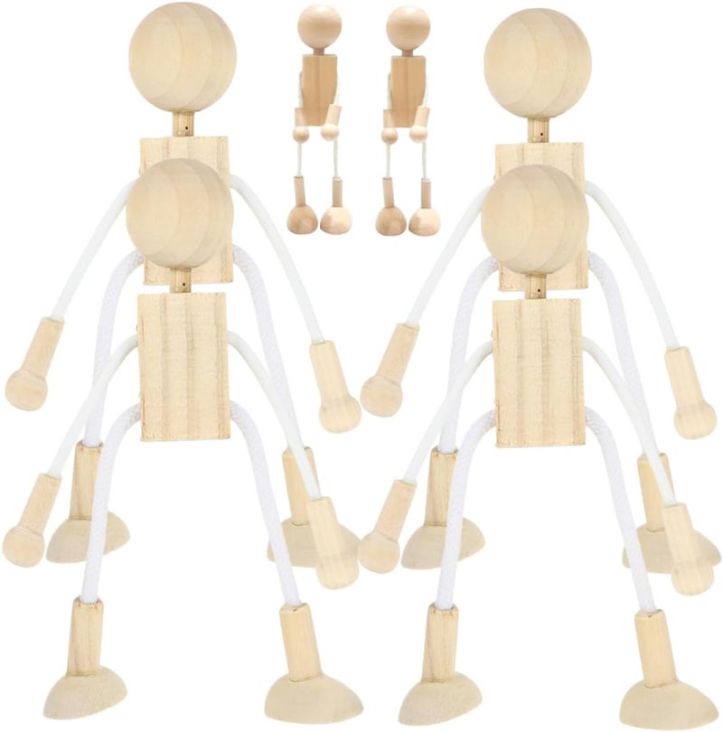 6pcs Unfinished Wooden Craft Dolls for DIY Painting and Decorating Natural Wood Figures for Creative Art Projects and Handcrafts - Image 1